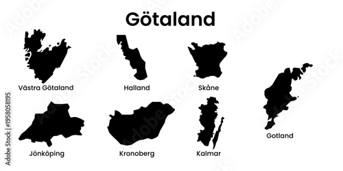 Gotaland Sweden Regions Silhouette Map Vector Illustration