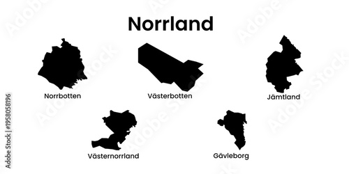 Norrland Sweden Regions Silhouette Map Administrative Vector Set
