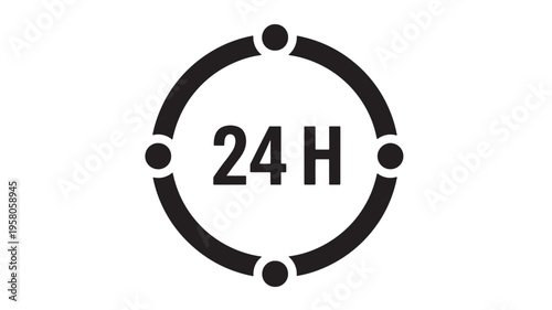 Icon 24 hour service with numbers and circle design, symbolizing constant availability and unlimited access for business.