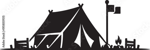 Black silhouette camping tent vector illustration