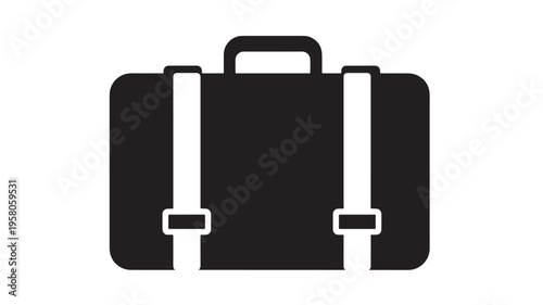 Briefcase icon with two white straps and a central handle, presented in a solid black silhouette against a white background.