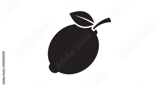 Lemon icon with a leaf and stem, representing fresh citrus fruit and healthy eating. featuring symbol, graphic, food with natural and vitamin C