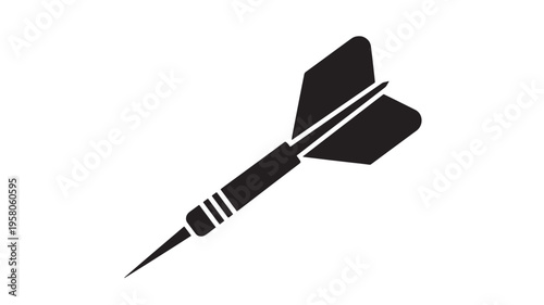 Dart simple black silhouette with three white lines on the barrel and angled fins for flight and accuracy on a white background.