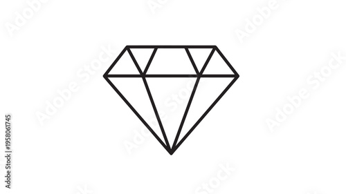 Diamond icon with faceted surfaces in a clean, minimalist line art style on a white background featuring gem, jewel, precious stone with luxury and