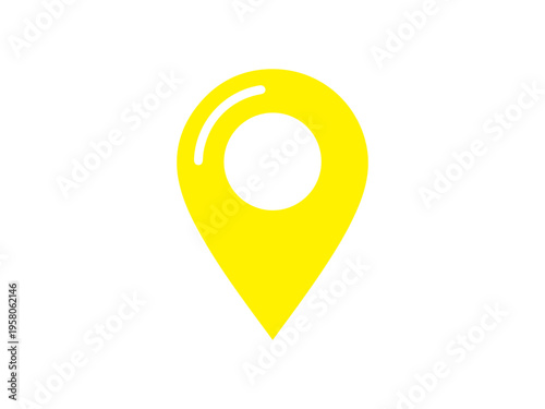 A single bright yellow map pointer icon is centered against a plain white background for navigation concepts.