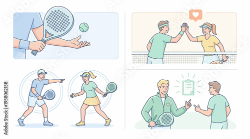 Padel Training Serve Strategy Doubles Team and Coach Instruction Vector
