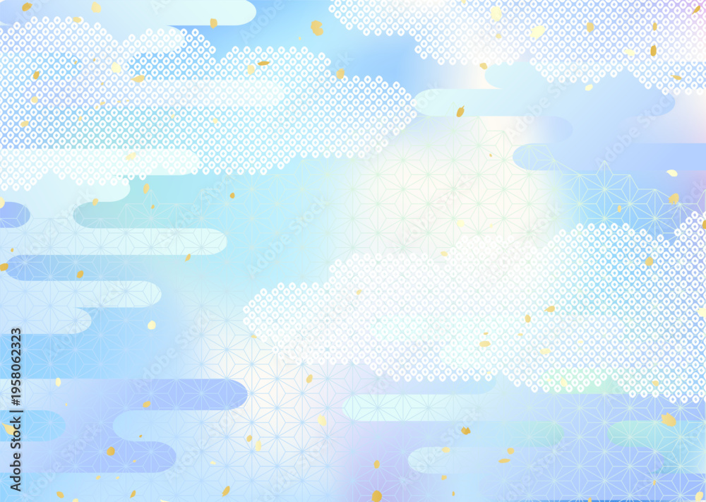 Fototapeta premium 空や水のようなグラデーションと伝統模様を合わせた和風背景イラスト
