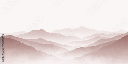 Abstract winter landscape of crumpled white paper texture forming snow covered mountains against a blank sky