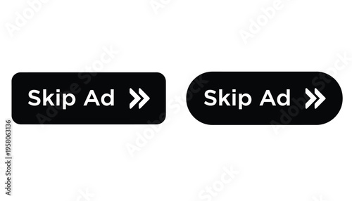 A skip ad button icon with a white arrow on a black background
