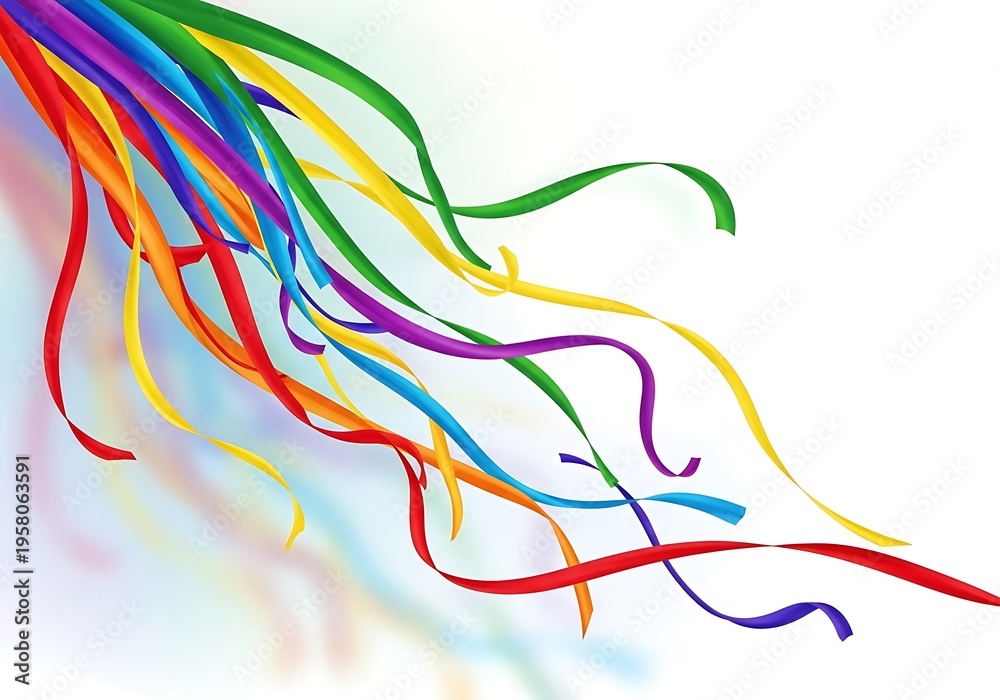 Obraz premium Colorful ribbons streamers on white background