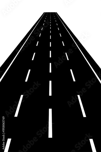 Black silhouette multi lane main road top view isolated vector