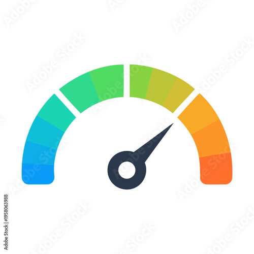 Modern gradient performance indicator gauge showing high efficiency, rapid progress, or optimal system responsiveness, perfect for data measurement dashboards and reports