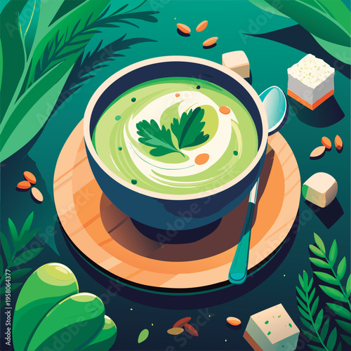 Fresh. vibrant green soup. perfect for a meal.