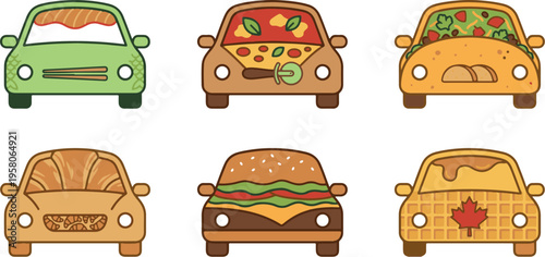 Food Delivery Concept Car Illustrations, Pizza Burger and Taco Theme
