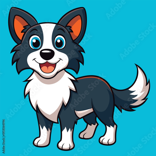 Cute cartoon dog smiles happily.
