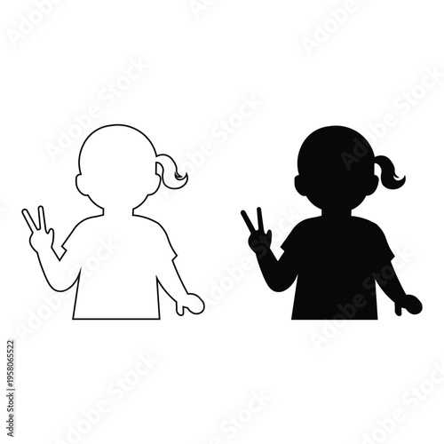 Vector illustration of a little girl making a peace sign