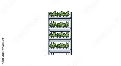 Illustration of a vertical garden with multiple shelves.