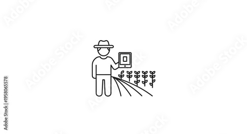 Farmer using digital tablet in field.