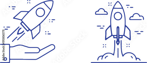 Launching a rocket with supportive and independent flight illustrations