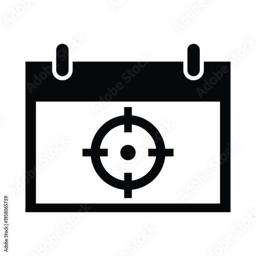 Black icon of a calendar with a target on its page