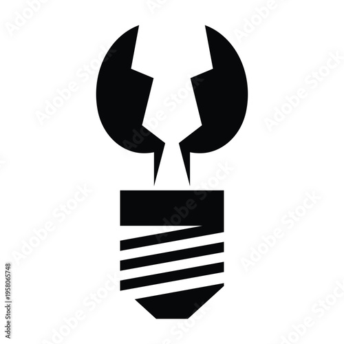 Black light bulb icon with broken filament