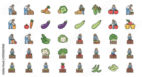 Flat design farm market icons set.