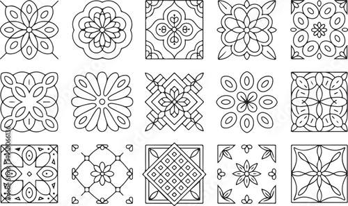 Collection of intricate floral patterns and geometric designs for art and craft projects