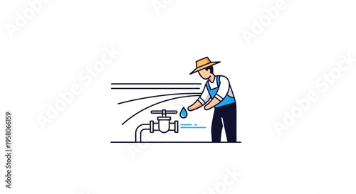 Man fixing a leaking water pipe.