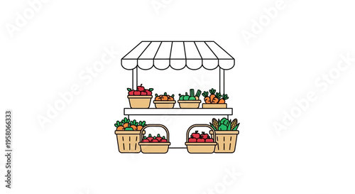 Colorful illustration of a vegetable market stand.