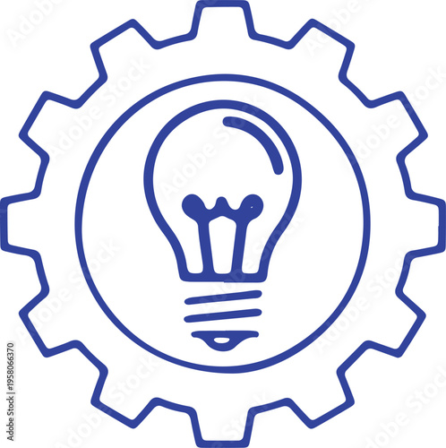 Innovation symbolized by a lightbulb inside interlocking gears