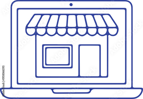 Illustration of a laptop displaying a small storefront with an awning