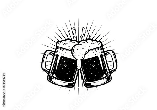 Two beer mugs clinking together with foam