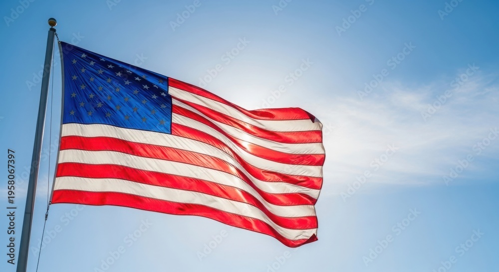 Fototapeta premium The american flag waving in the wind