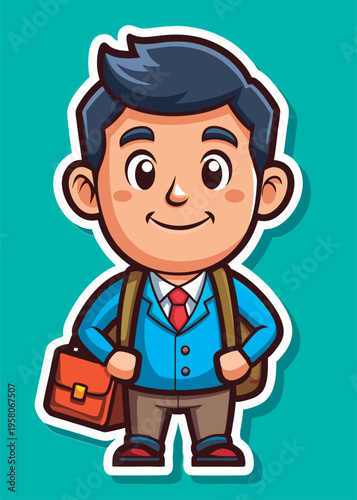 Cute schoolboy with briefcase ready to learn.