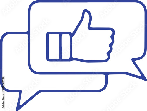 A stylized graphic of a thumbs-up icon inside a speech bubble