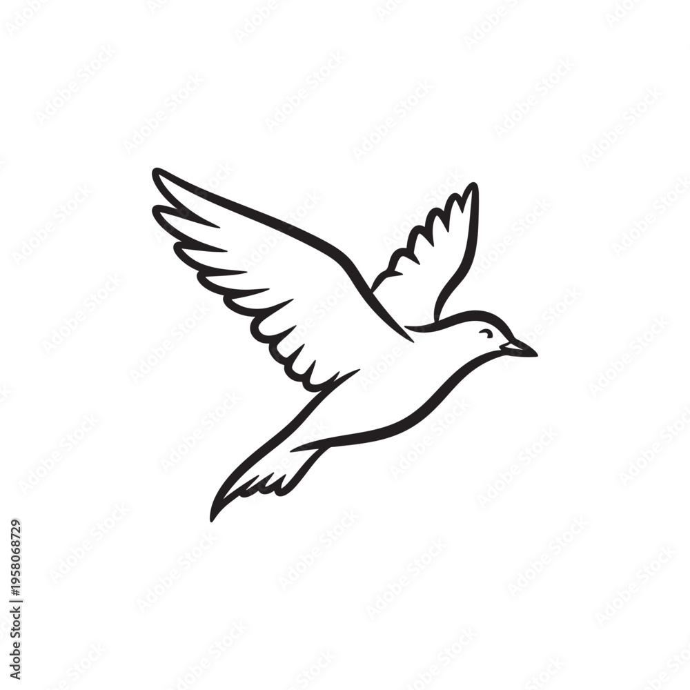 Fototapeta premium Flying Dove Bird Outline Vector | Peace Freedom Line Art Illustration