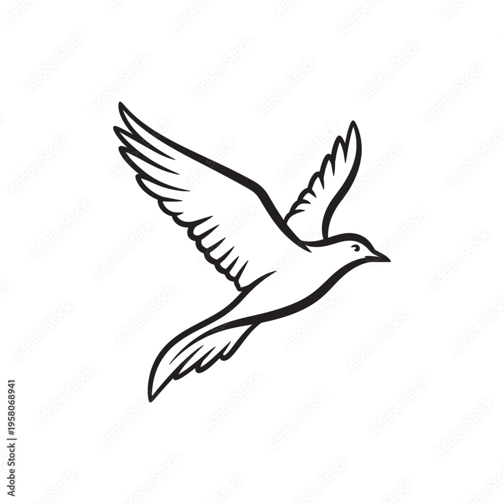 Fototapeta premium Elegant Flying Bird Line Art Vector | Dove Freedom Outline Illustration