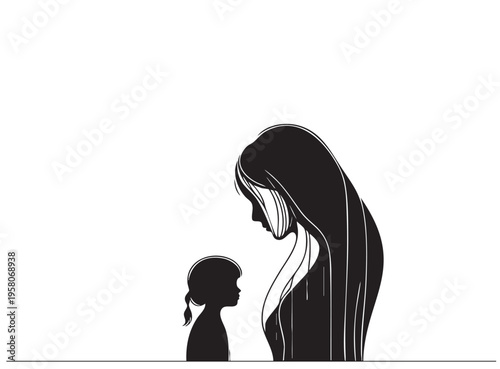 Woman and child, black and white. Mother with baby Sketching. Violence concept