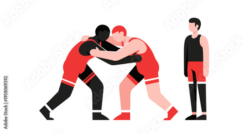 Wrestling Match with Referee Illustration