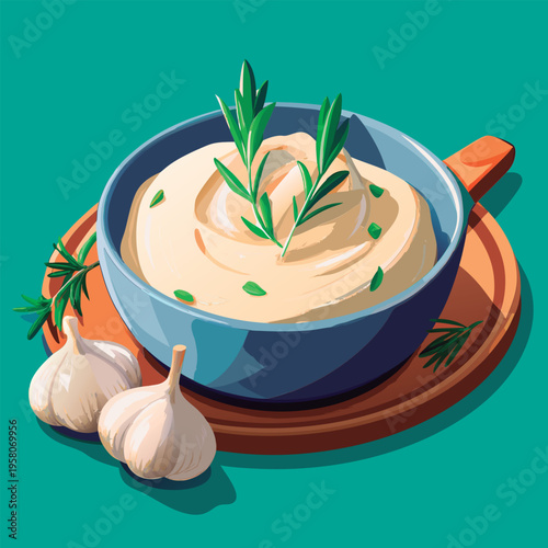 Creamy garlic dip with herbs.
