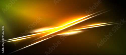 Abstract energy lines intersect, creating bright golden glow against dark background. Vivid colors suggest motion, speed, power.