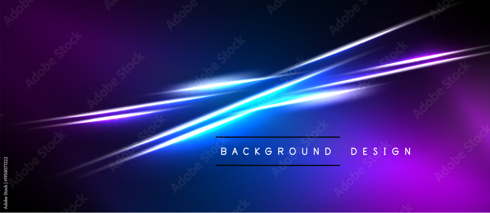 Fototapeta premium Abstract background features vibrant purple, blue gradients. Dynamic light streaks create modern visual effect. Simple text reads background design.