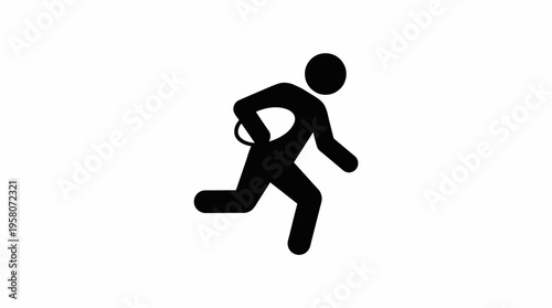 Minimalist black silhouette of a runner in motion, holding an object, representing speed and athletic activity.