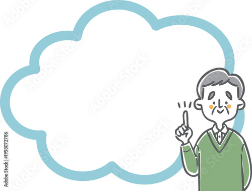 指差しをするシニア男性　コピースペース　ベクター