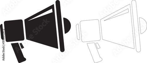 Black and white silhouette megaphones bullhorn announcement