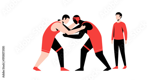 Wrestling Practice with Instructor Illustration
