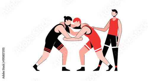 Wrestling Training with Coach Illustration