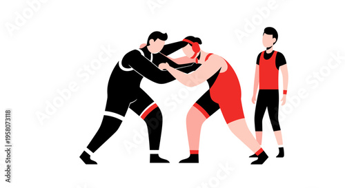 Wrestling Match Training Scene Illustration