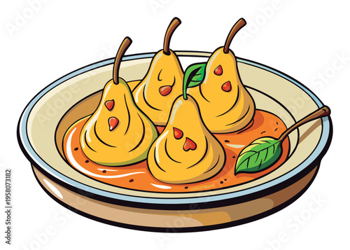 Delicious pears in a rich sauce.