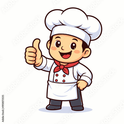Cute Cartoon Chef Mascot Giving Thumbs Up - Happy Professional Cook Illustration for Restaurant Logo and Food Branding